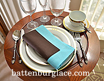 Multicolor Hemstich Napkins. French Roast with Aqua Blue
